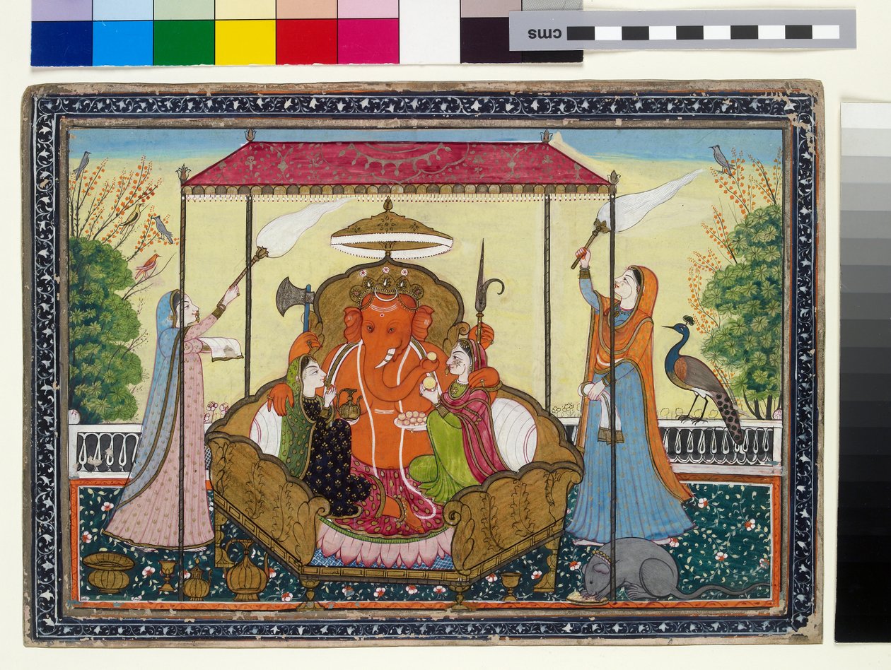 Ganesha z żonami i opiekunami autorstwa Indian School