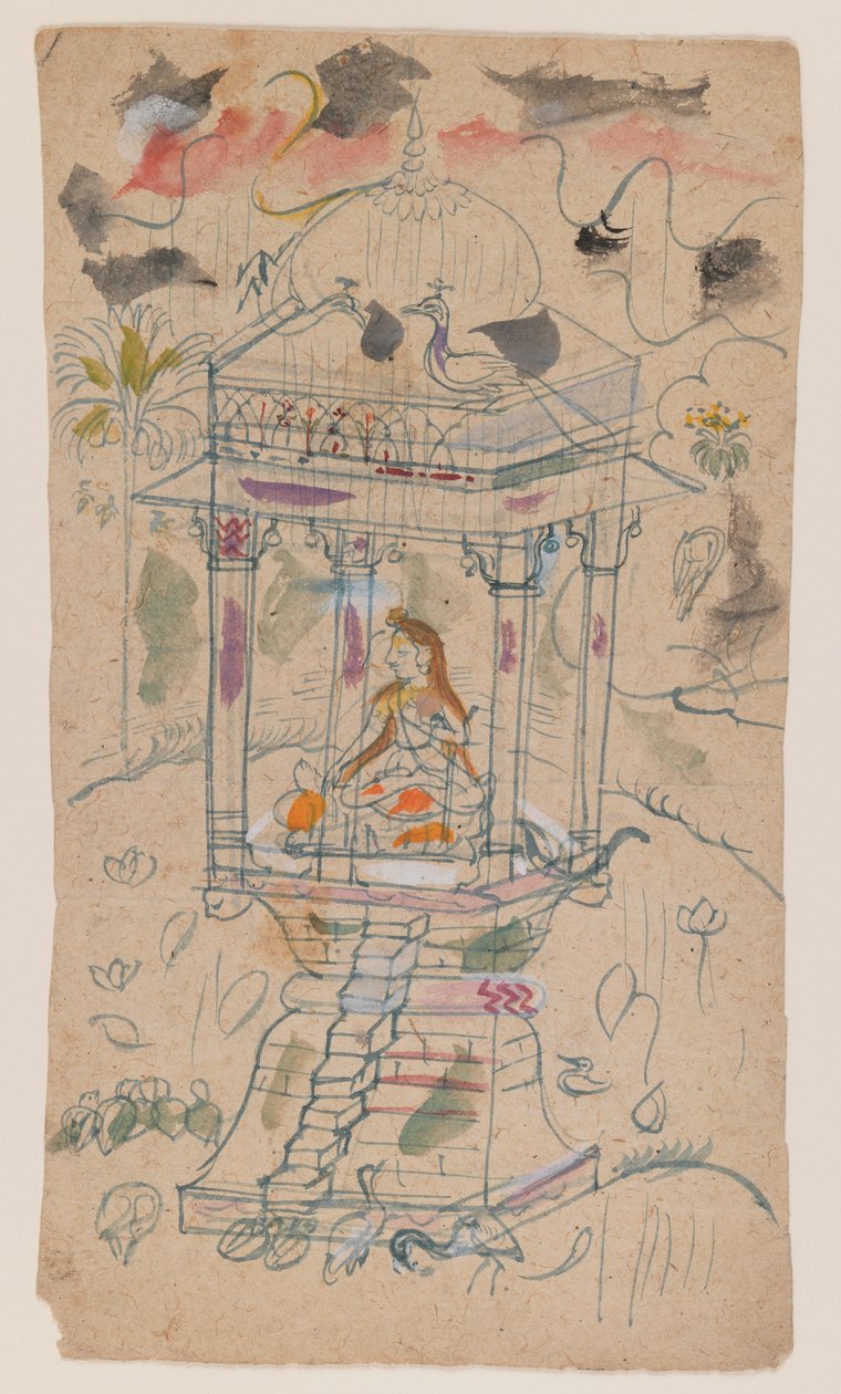 Gaunsmalar z Ganda Malhara Ragini, ok. 1850 (tusz i kolor na papierze) autorstwa Indian School