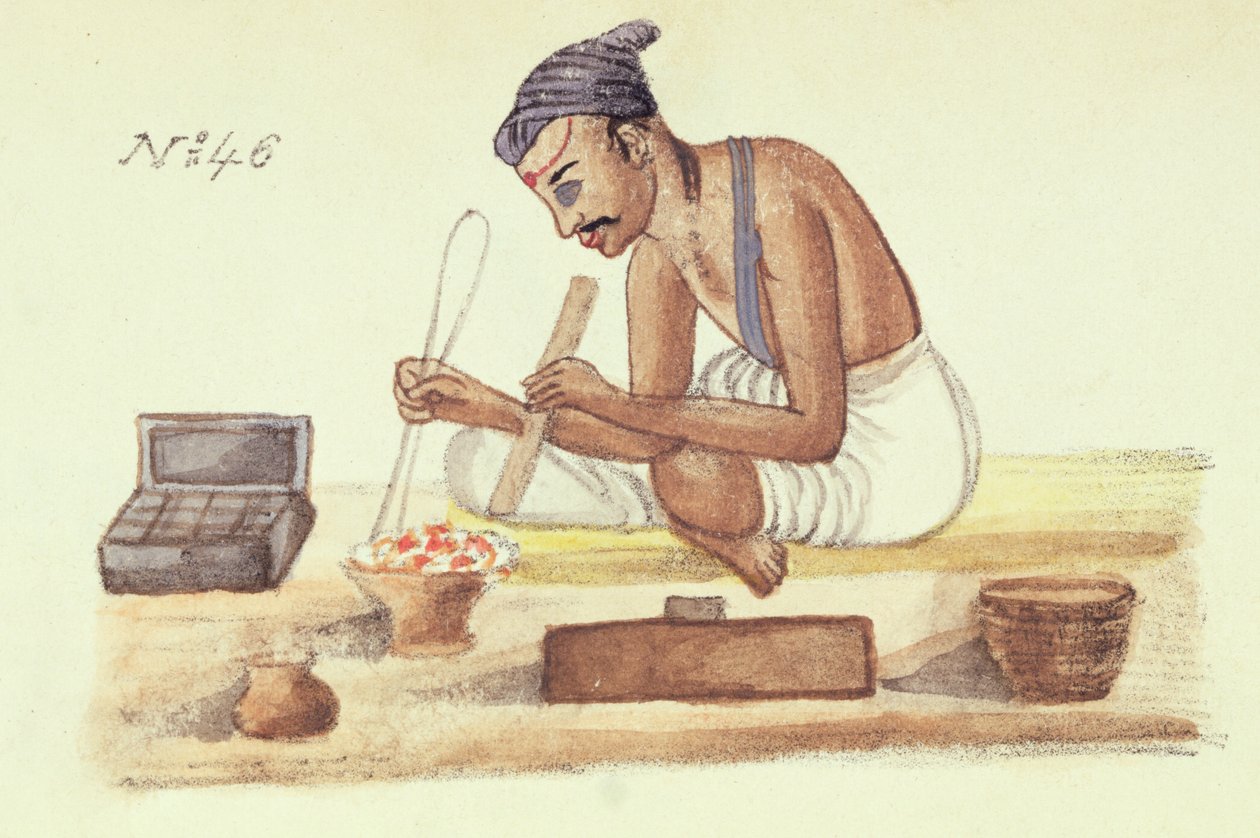 Goldsmith, z „Przeglądu różnych kast Indii”, Venkata Ramasvani, opublikowany Madras 1837 (kolor lito) autorstwa Indian School