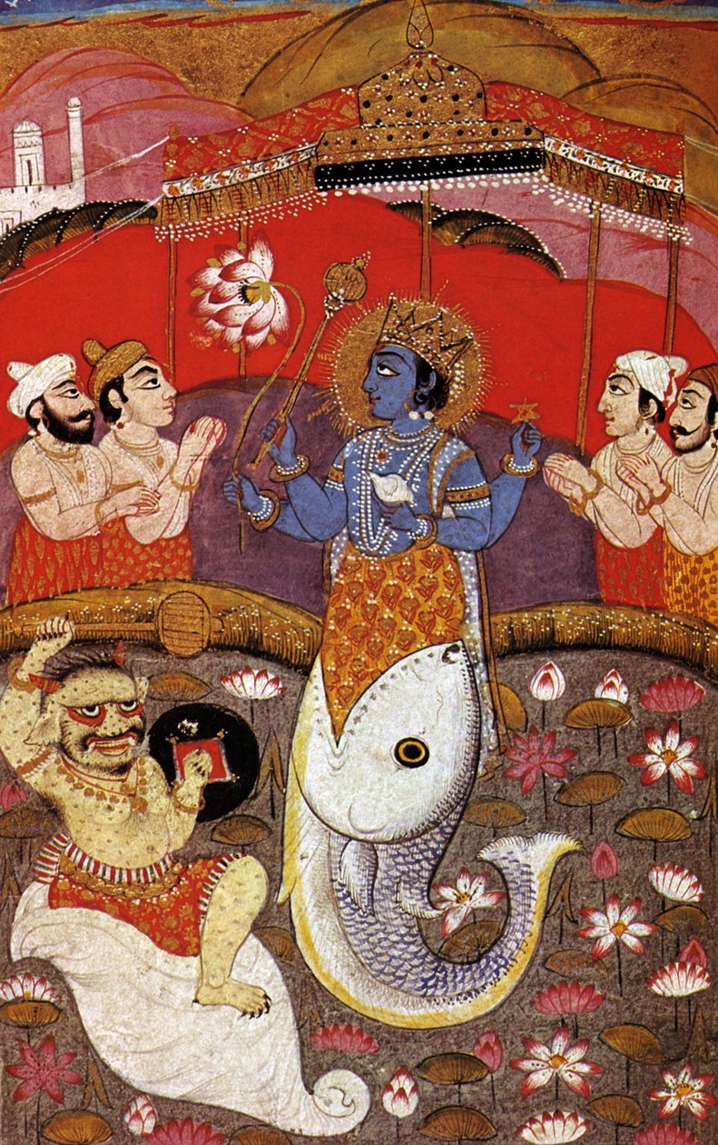 HINDUIZM Wisznu, drugie bóstwo hinduskiej trójcy, XX wiek (druk) autorstwa Indian School