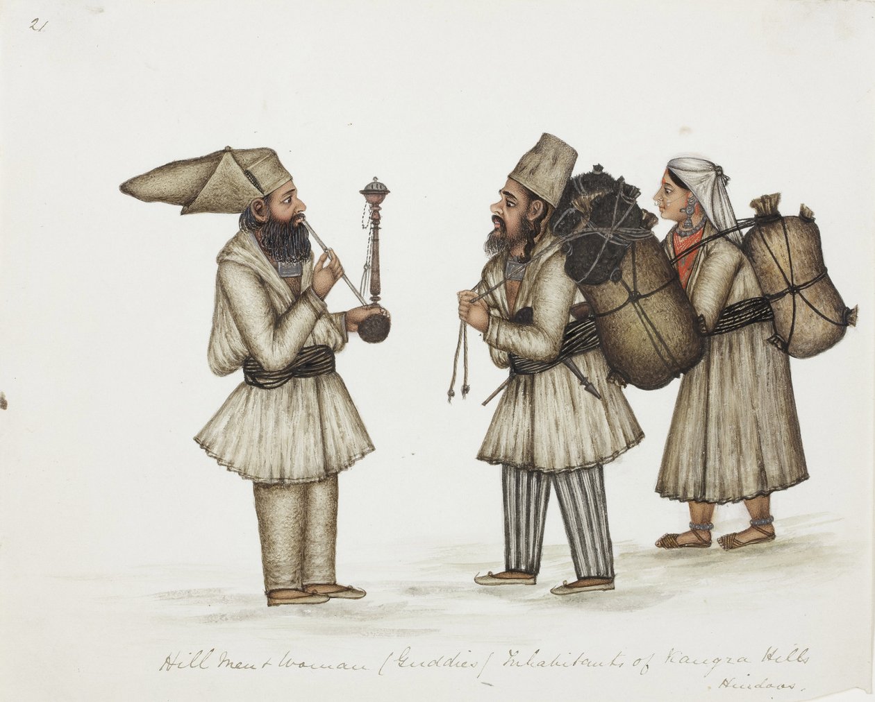 Hill Men and Woman (Guddies) Mieszkańcy Kangra Hills Hindusi, ok. 1840 r. (nieprzezroczysta toaleta na papierze) autorstwa Indian School