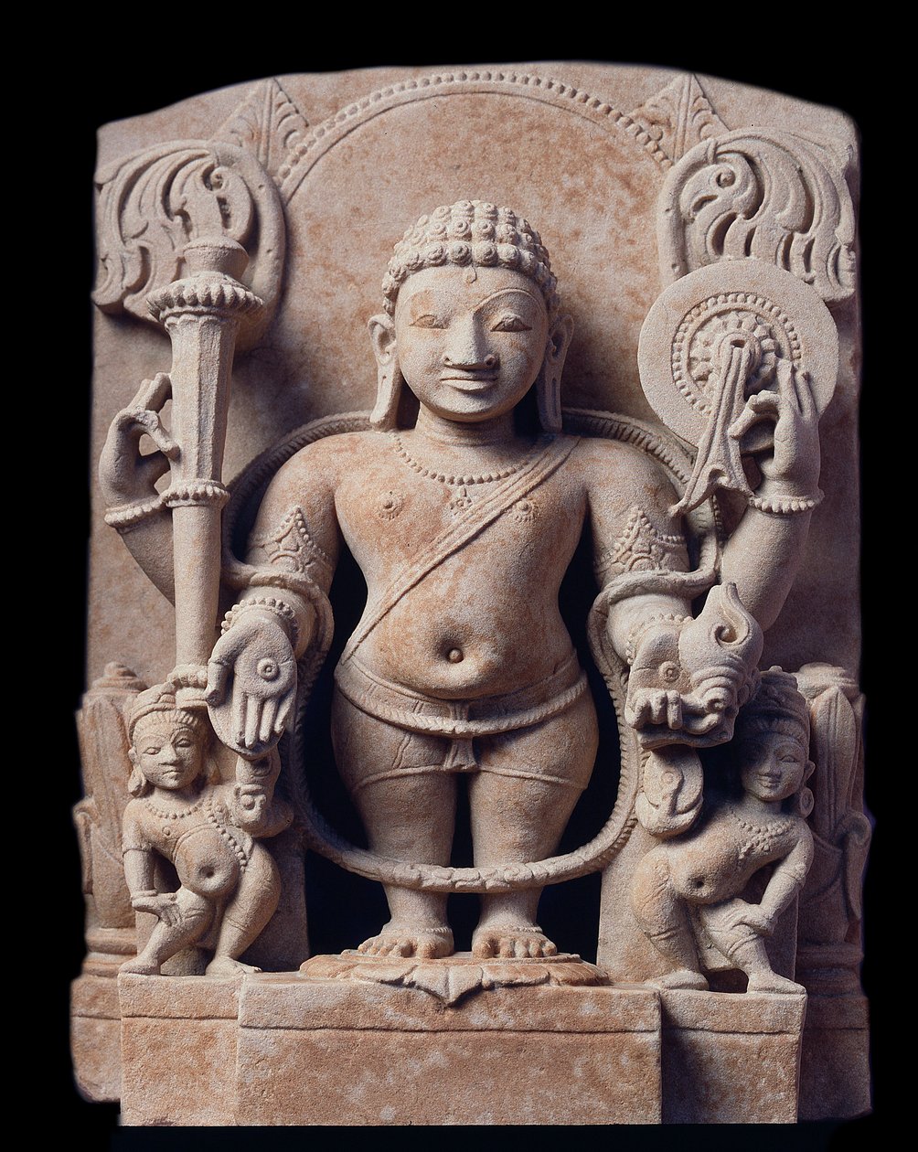 Hinduizm: „”reprezentacja Wisznu”” (Wisznu) – Rzeźba z gresu (rzeźba z piaskowca), Szkoła Mathura, Imperium Kouchan autorstwa Indian School