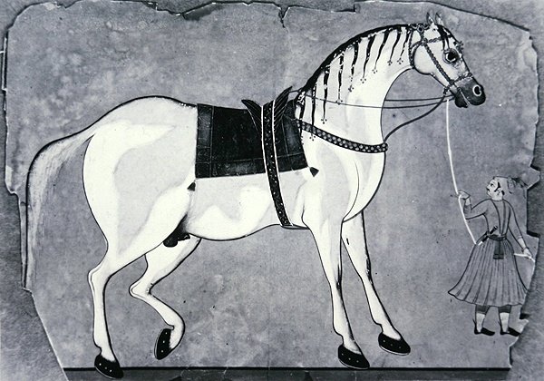Koń i pan młody stajni cesarskiej, c.1660 (lito) autorstwa Indian School