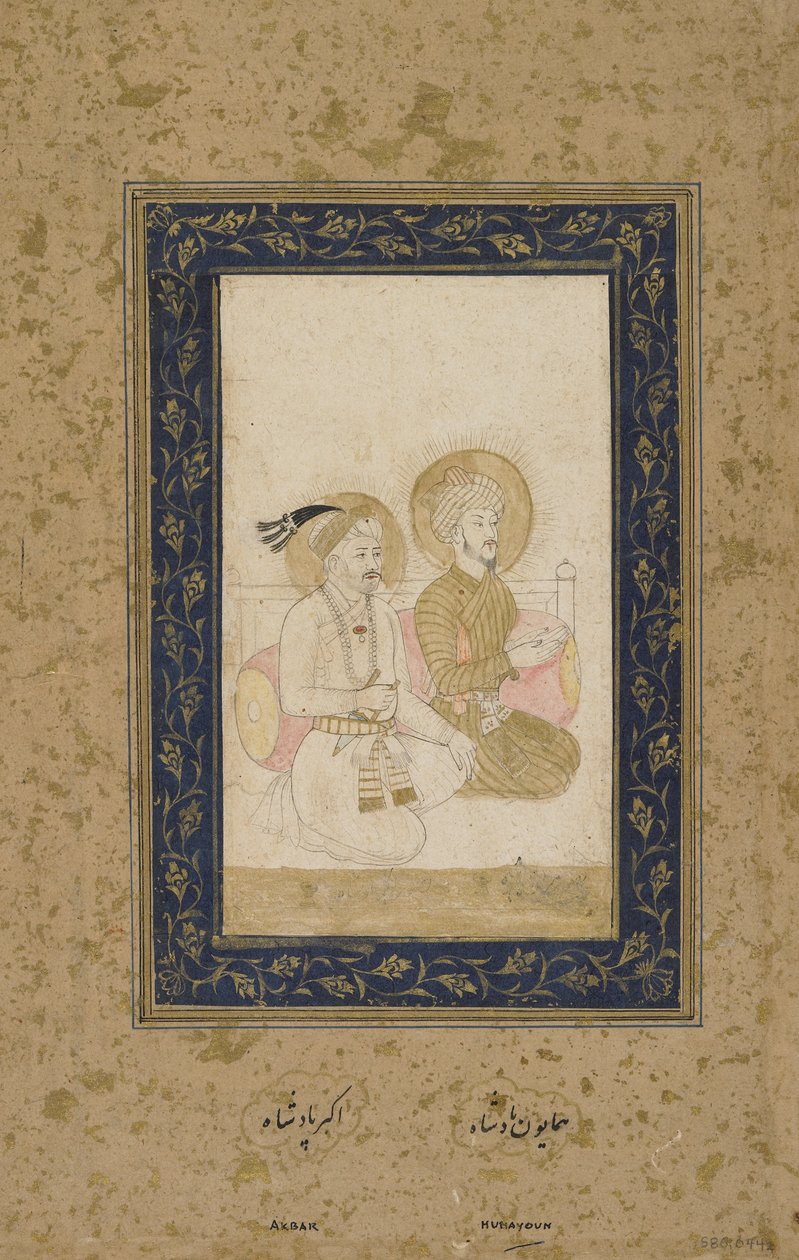 Humayun i Akbar, oddzielne folio albumu, ok. 1900 autorstwa Indian School