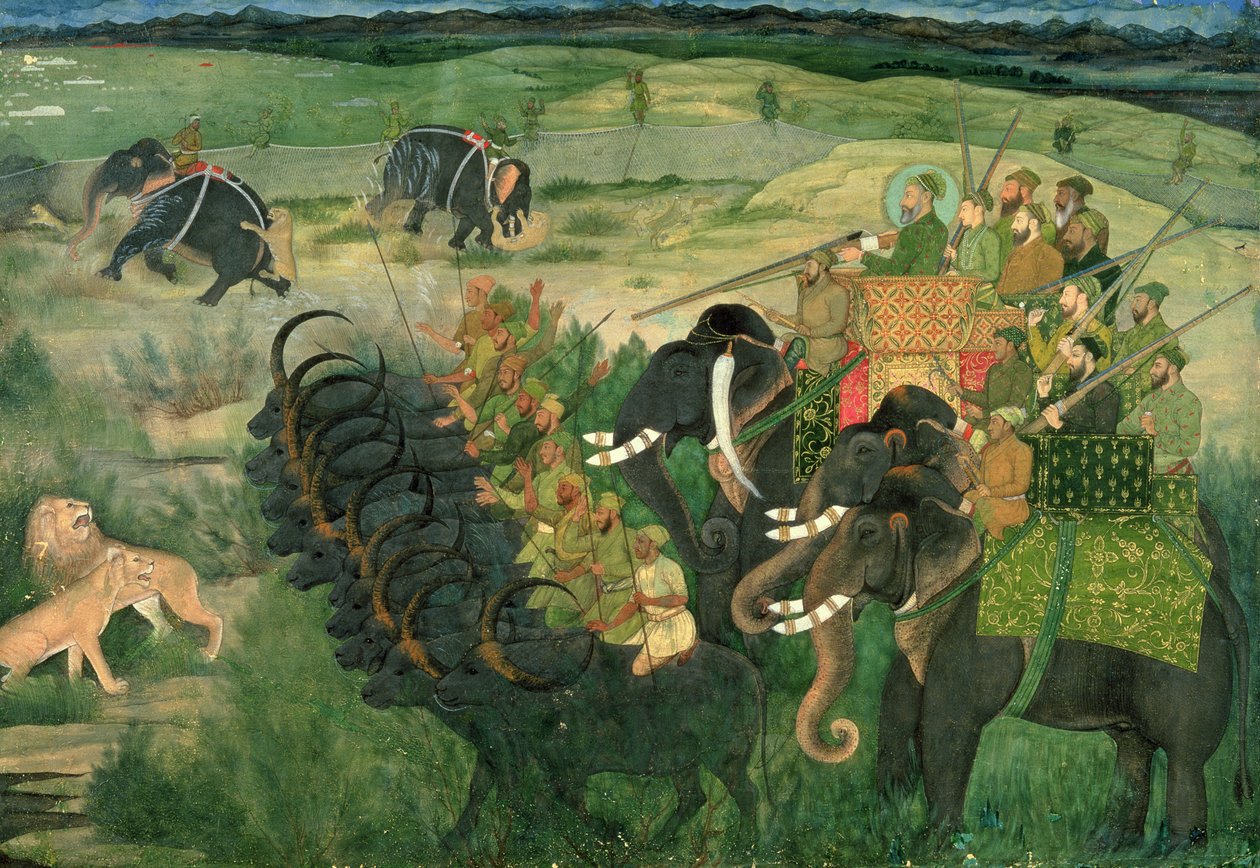 W. 11A.28 Aurangzib polujące na lwy, ok. 1670–80 autorstwa Indian School