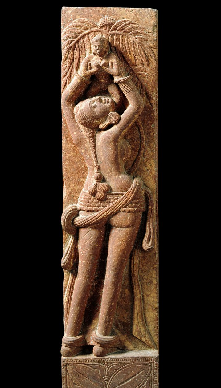 Sztuka indyjska: płaskorzeźbione pończochy przedstawiające matkę i jej dziecko. Okres Kouchane (Kouchan lub Kushan) I wiek - New Delhi, muzeum narodowe autorstwa Indian School