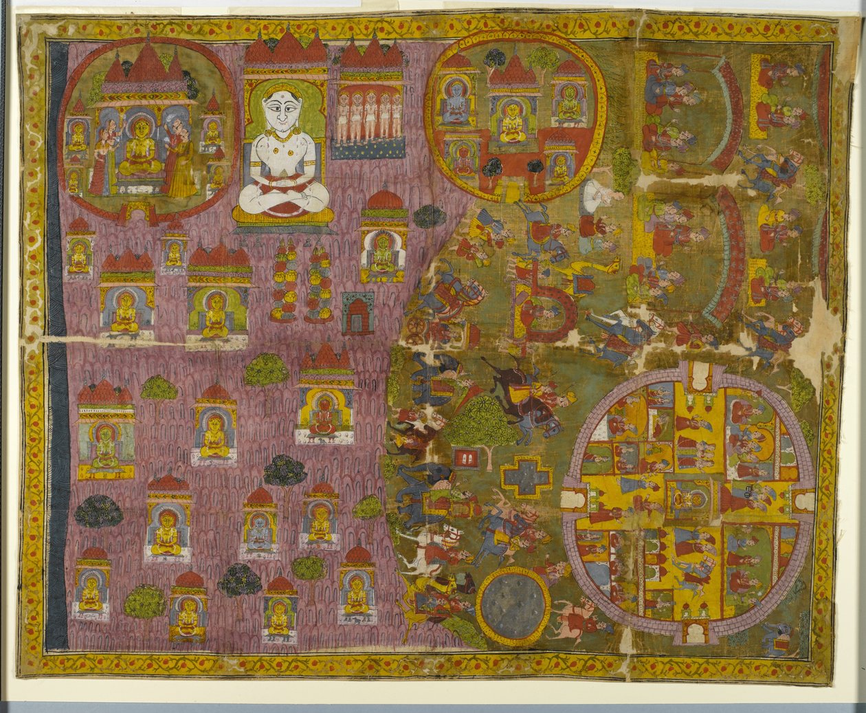 Pielgrzymka Jain, wykonana w Radżastanie, ok. 1750 (nieprzezroczysta toaleta i złoto na tkaninie) autorstwa Indian School