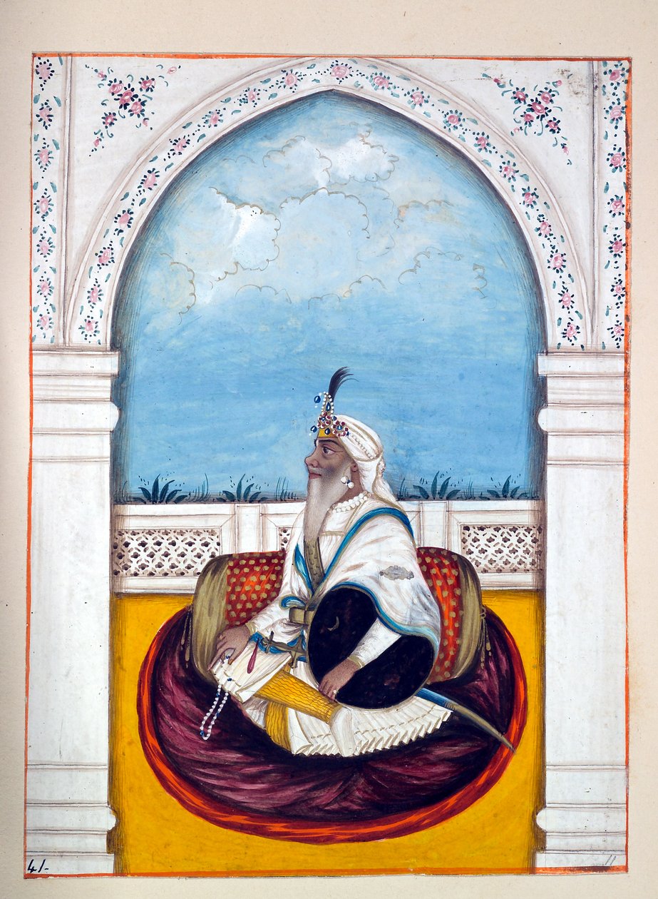 Jemadar Khushyal Singh, z Królestwo Pendżabu, jego władcy i wodzowie, tom II, tom 30 studiów akwarelowych niezidentyfikowanego indyjskiego artysty, ok. 1840 (wc na papierze) autorstwa Indian School