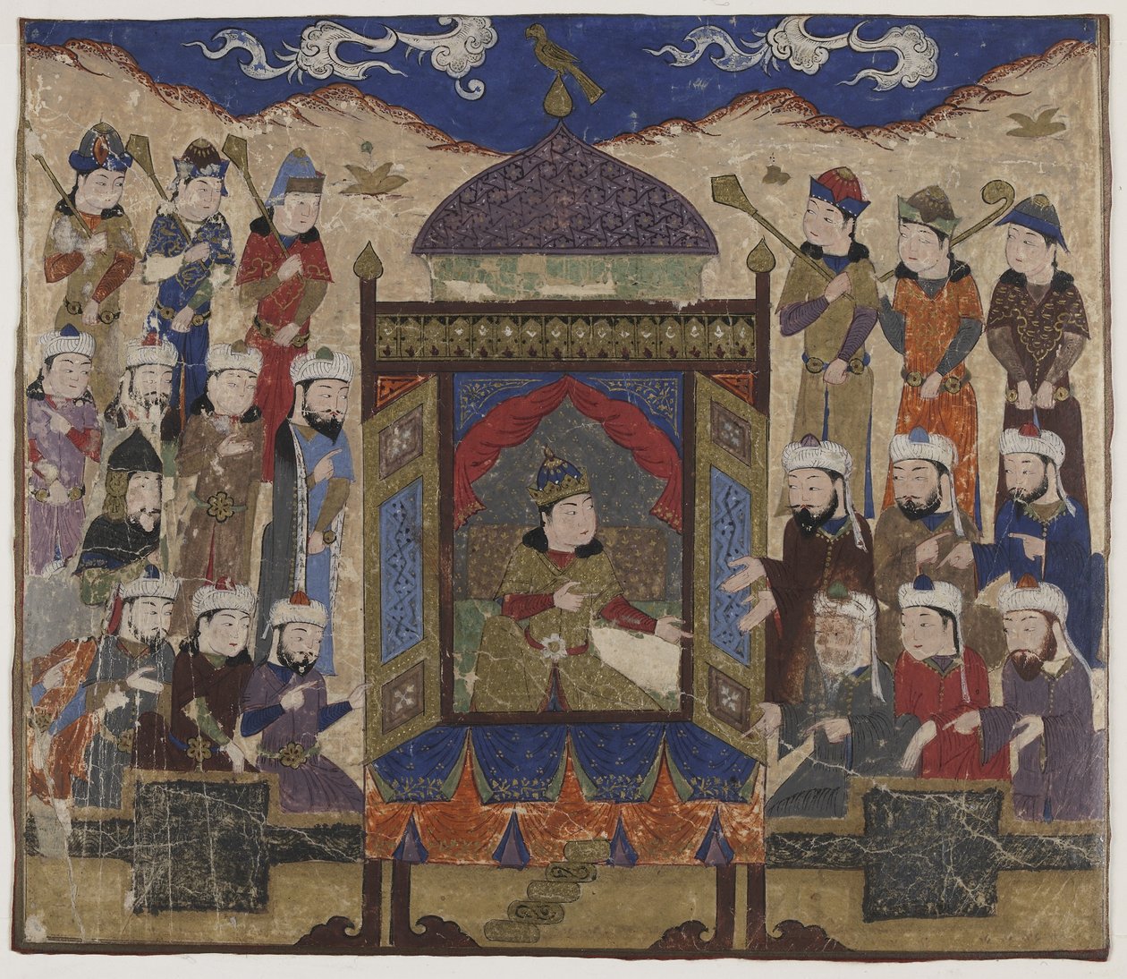 Khusraw Parviz siedzący na Takht-i Taqdis, ok. 1425-50 autorstwa Indian School
