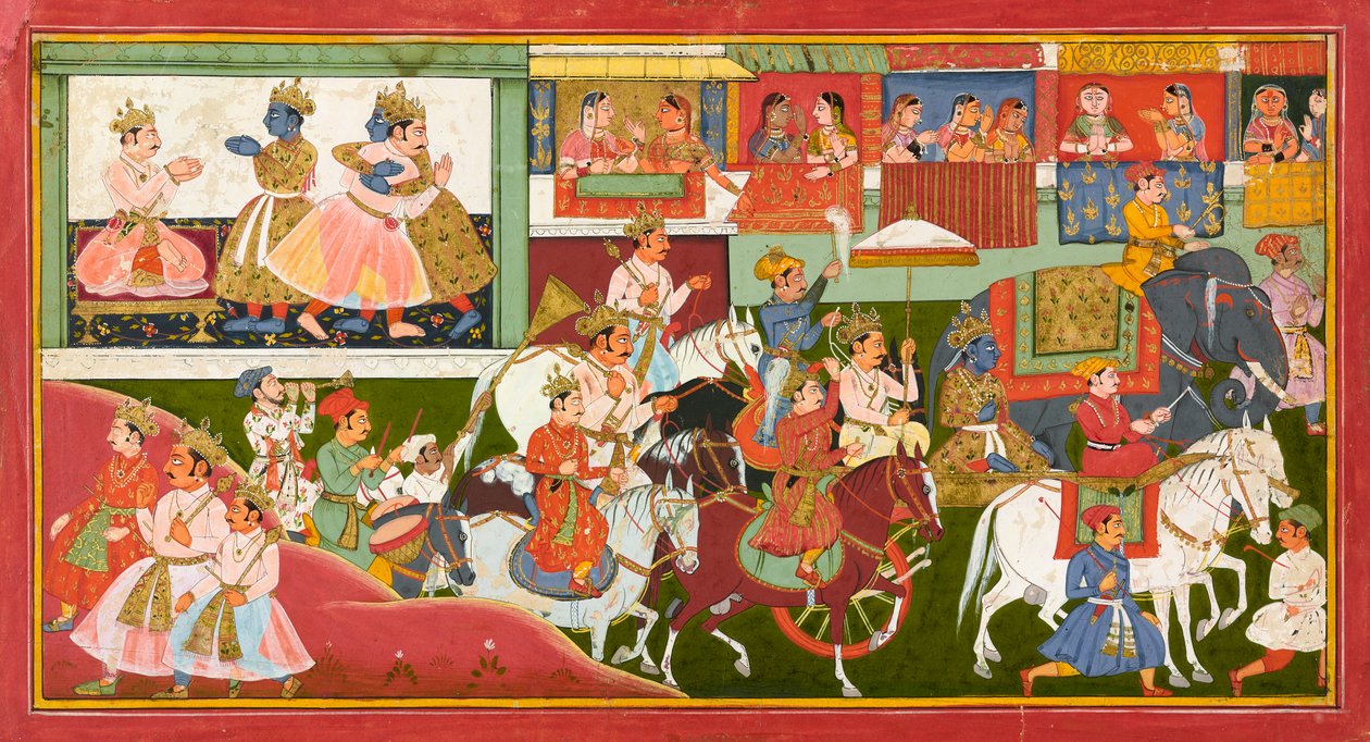 Kryszna żegna się, folio z Bhagavata Purany, ok. 1680-1690 autorstwa Indian School