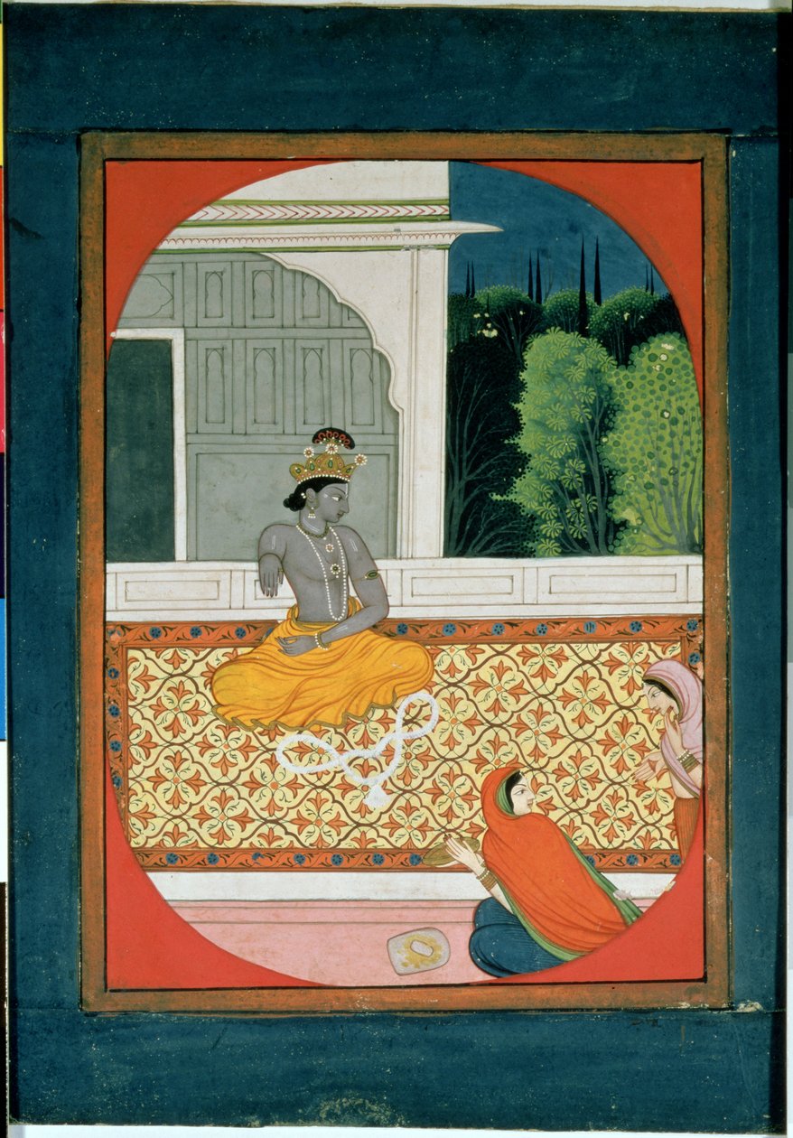 Kryszna odrzuca swoją girlandę; ilustracja do Sat Sai Bihari Lal, XIX w. autorstwa Indian School