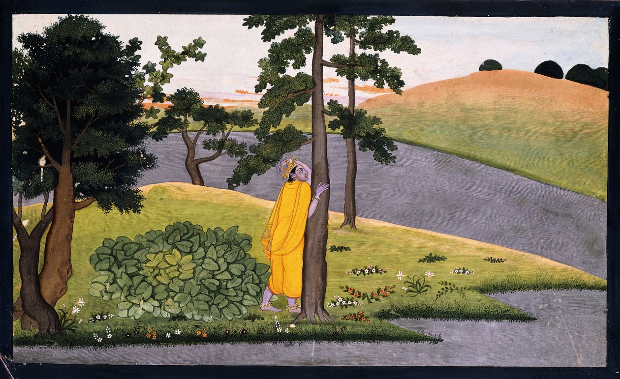 Kryszna oparty o drzewo, w oczekiwaniu na Radhę, ok.1780 autorstwa Indian School