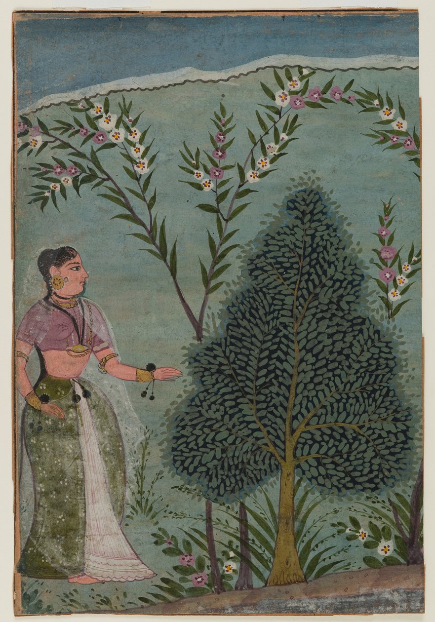 Pani na pustyni, fragment strony z serii Bhagavata Purana, ok. 1590-1600 (wc i złoto na papierze) autorstwa Indian School