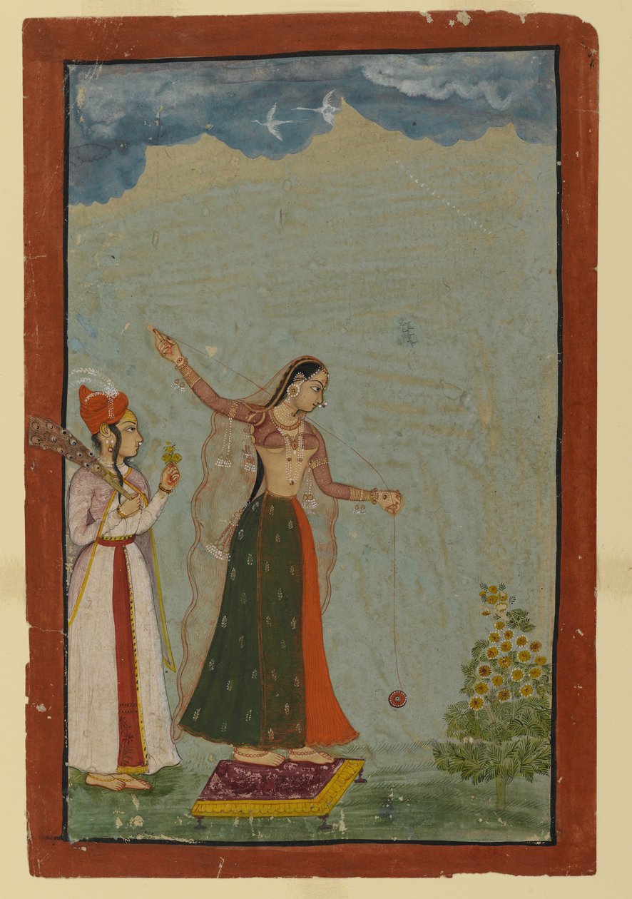Dama z jojo, ok. 1770 (nieprzezroczysta toaleta i złoto na papierze) autorstwa Indian School