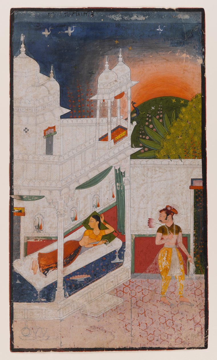 Lalita Ragini, Strona z rozproszonej serii Ragamala, ok. 1640 (nieprzezroczyste wc na papierze) autorstwa Indian School