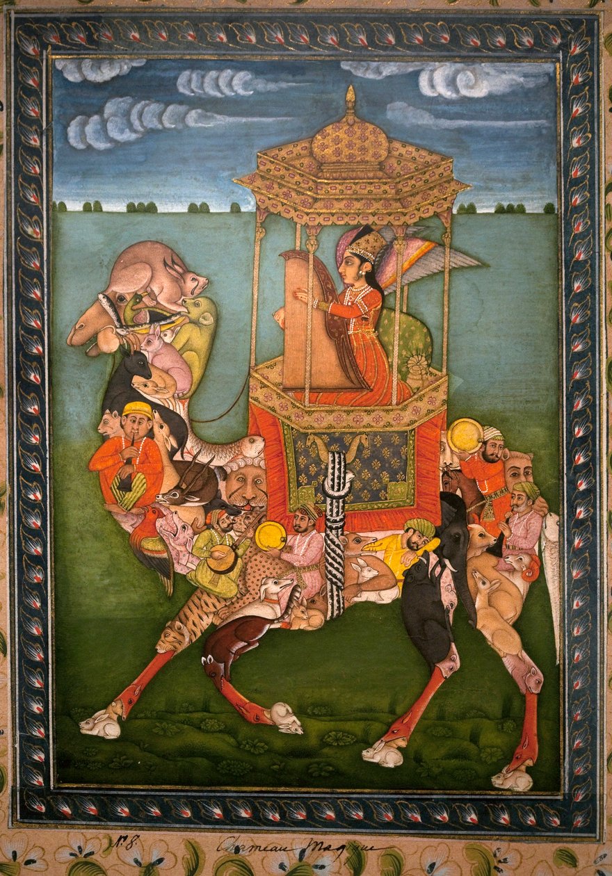 Magiczny wielbłąd. Malowana miniatura, ok. 1750, sztuka Radżastanu i Pahari (Indie). Muzeum Narodowe Korei, Seul (Korea Południowa). autorstwa Indian School