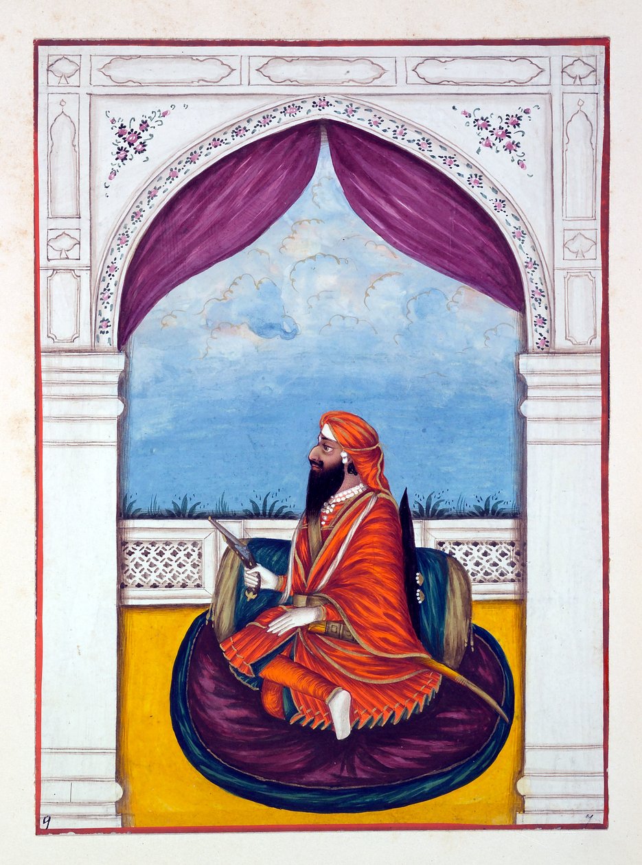 Maharaja Dyan Singh, z Królestwo Pendżabu, jego władcy i wodzowie, tom I, tom 27 studiów akwarelowych autorstwa niezidentyfikowanego indyjskiego artysty, ok. 1840 (wc na papierze) autorstwa Indian School