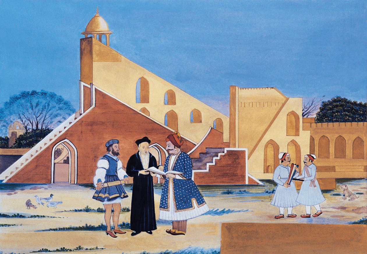 Obraz Maharadży Sawai Jai Singha II, Jantar Mantar, Jaipur, Radżastan, Indie (akwarela na papierze) autorstwa Indian School