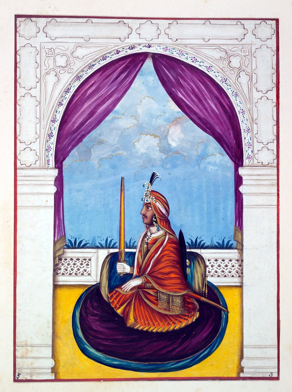 Maharaja Nau Nihal Singh, z Królestwo Pendżabu, jego władcy i wodzowie, tom I, tom 27 opracowań akwarelowych niezidentyfikowanego indyjskiego artysty, ok. 1840 (wc na papierze) autorstwa Indian School