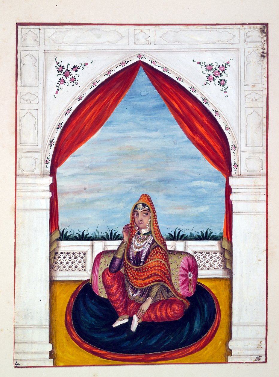 Maharani Chand Kaur, z Królestwo Pendżabu, jego władcy i wodzowie, tom I, tom 27 studiów akwarelowych autorstwa niezidentyfikowanego indyjskiego artysty, ok. 1840 (wc na papierze) autorstwa Indian School