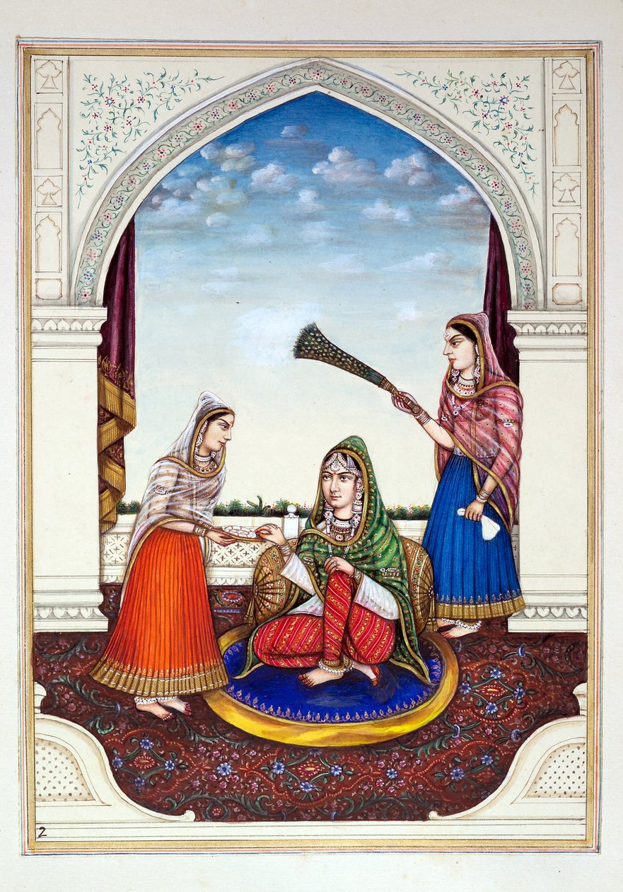 Maharani Jindan, z Królestwo Pendżabu, jego władcy i wodzowie, tom I, tom 27 studiów akwarelowych autorstwa niezidentyfikowanego indyjskiego artysty, ok. 1840 (wc na papierze) autorstwa Indian School