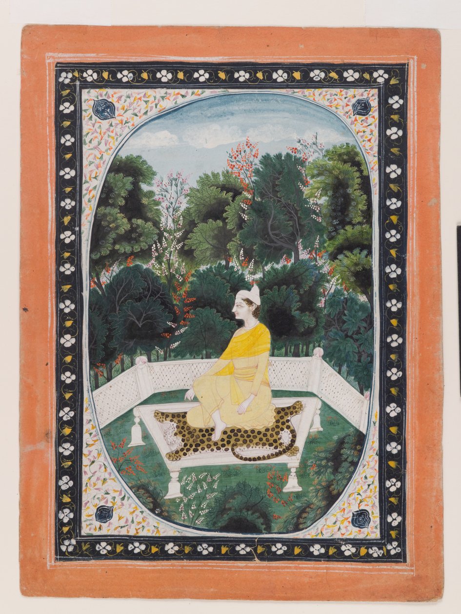 Mężczyzna medytujący w ogrodzie, ok. 1820-40 (wc na papierze) autorstwa Indian School