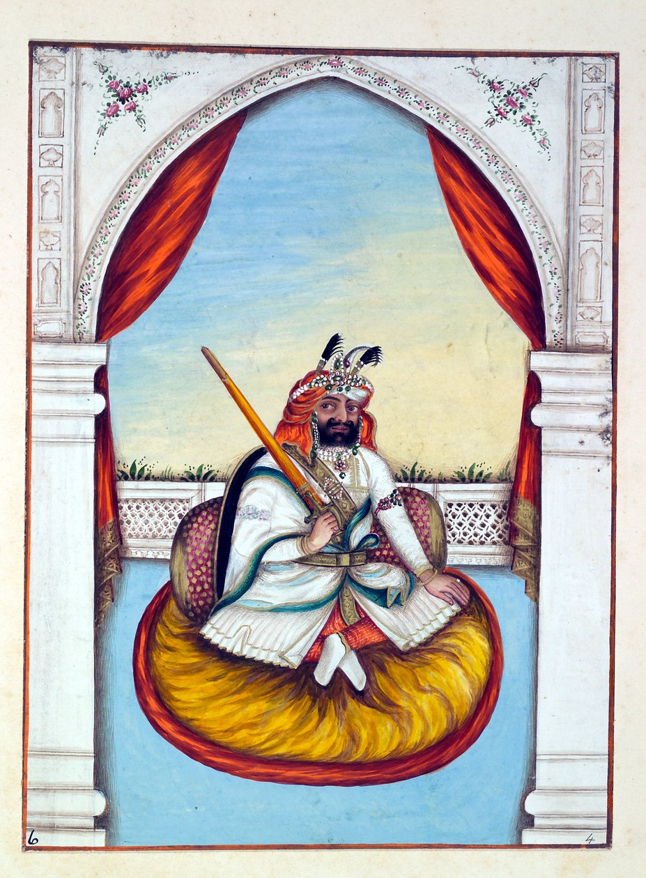 Marharajah Sher Singh, z Królestwo Pendżabu, jego władcy i wodzowie, tom I, tom 27 opracowań akwarelowych niezidentyfikowanego indyjskiego artysty, ok. 1840 (wc na papierze) autorstwa Indian School