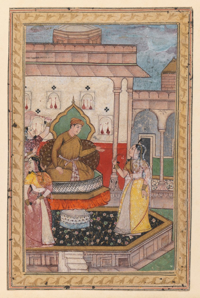 Miniatura malarska, scena dworska, koniec XVI w. (wc na papierze) autorstwa Indian School