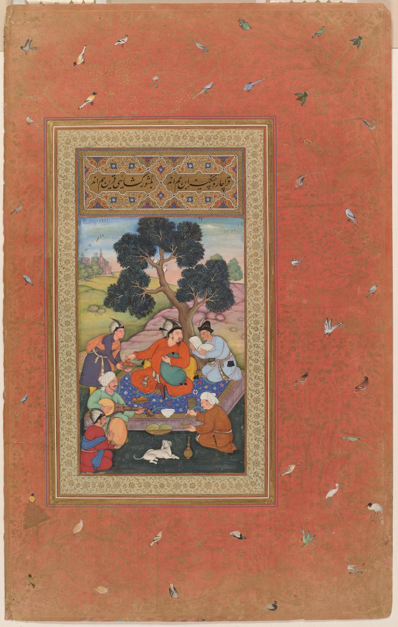 Mongolski wódz i jego towarzysze, folio z albumu Gulshan (Album Ogrodu Różanego), ok. 1600 (nieprzezroczysta akwarela, tusz i złoto na papierze) autorstwa Indian School