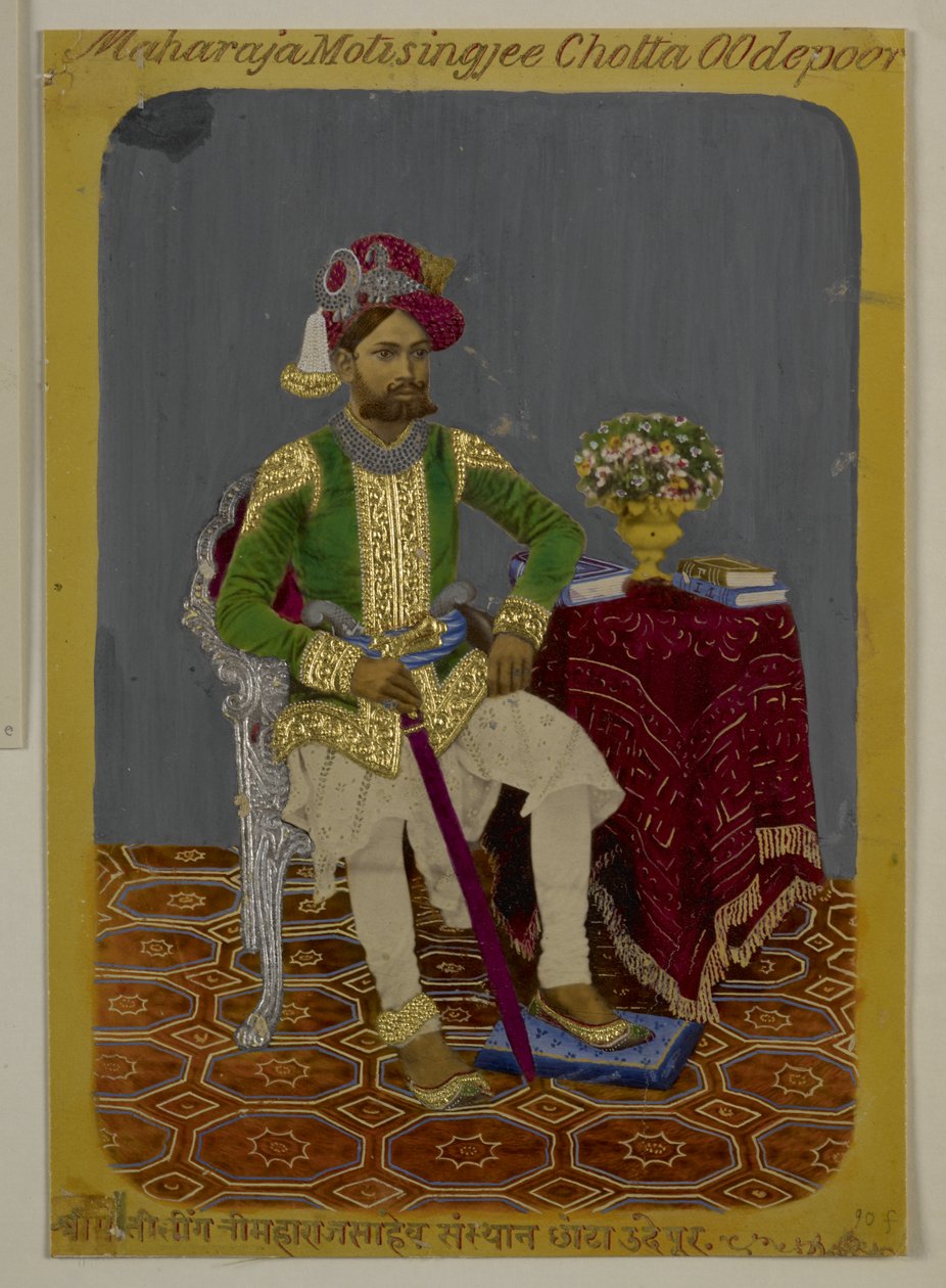 Mss Eur G.38/2 f.90 Moti Singh z Udaipur, ok. 1870 (akwarela i złoto na papierze) autorstwa Indian School