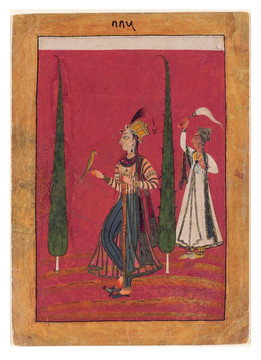 Mogołów Księżniczka w ogrodzie, ok. 1700 (nieprzezroczysta toaleta, złoto i srebro na papierze) autorstwa Indian School