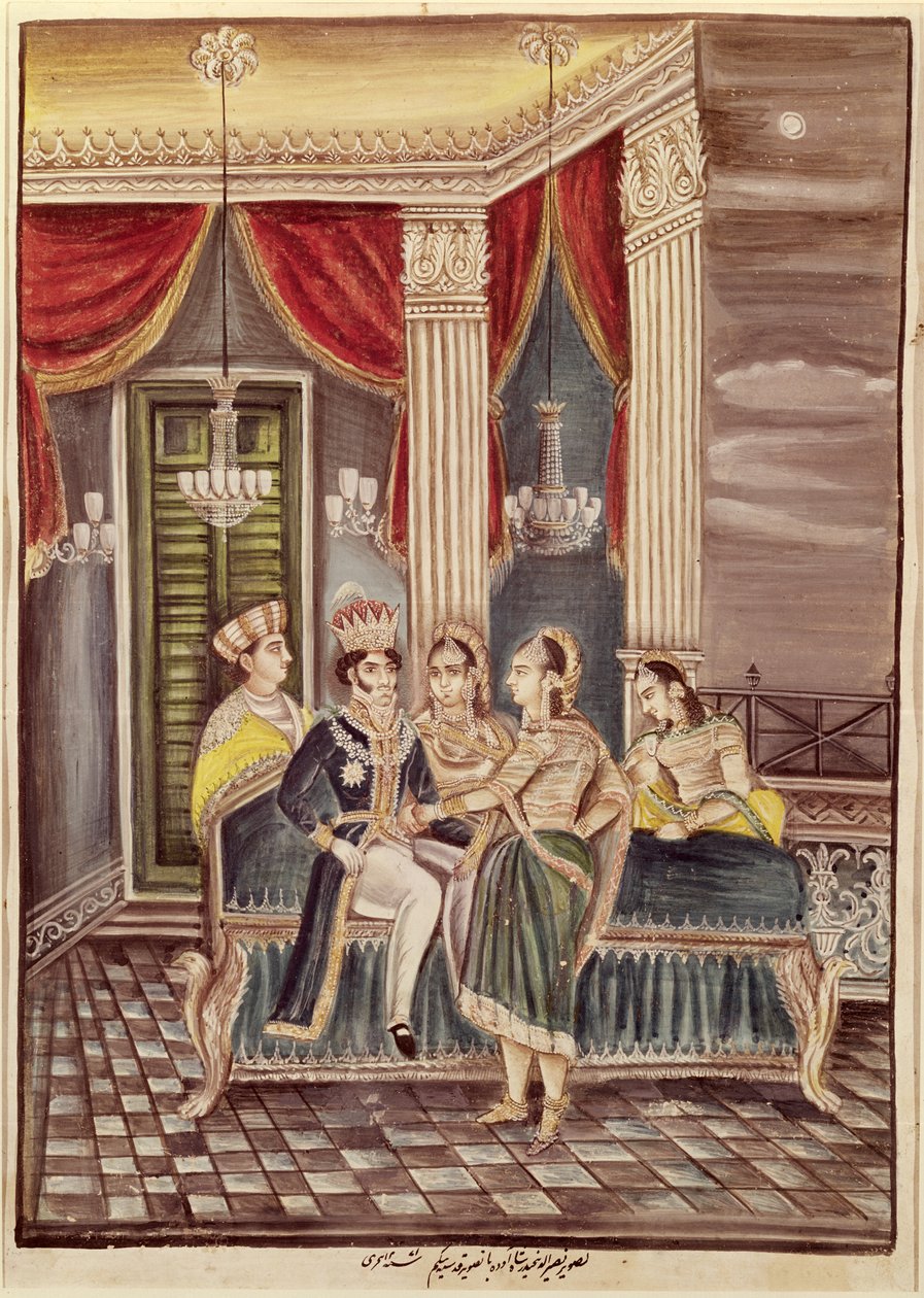 Nasir Ud-Din Haidar (1827-1873) król Oudh w swoim pałacu, 1845 autorstwa Indian School