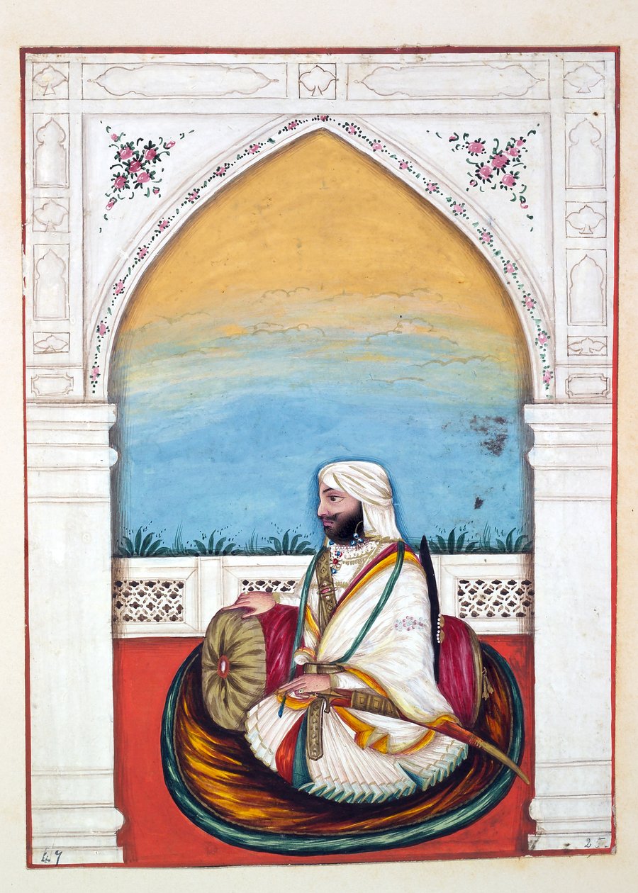 Nawab Imam-od-dun, z Królestwo Pendżabu, jego władcy i wodzowie, tom II, tom 30 studiów akwarelowych niezidentyfikowanego indyjskiego artysty, ok. 1840 (wc na papierze) autorstwa Indian School