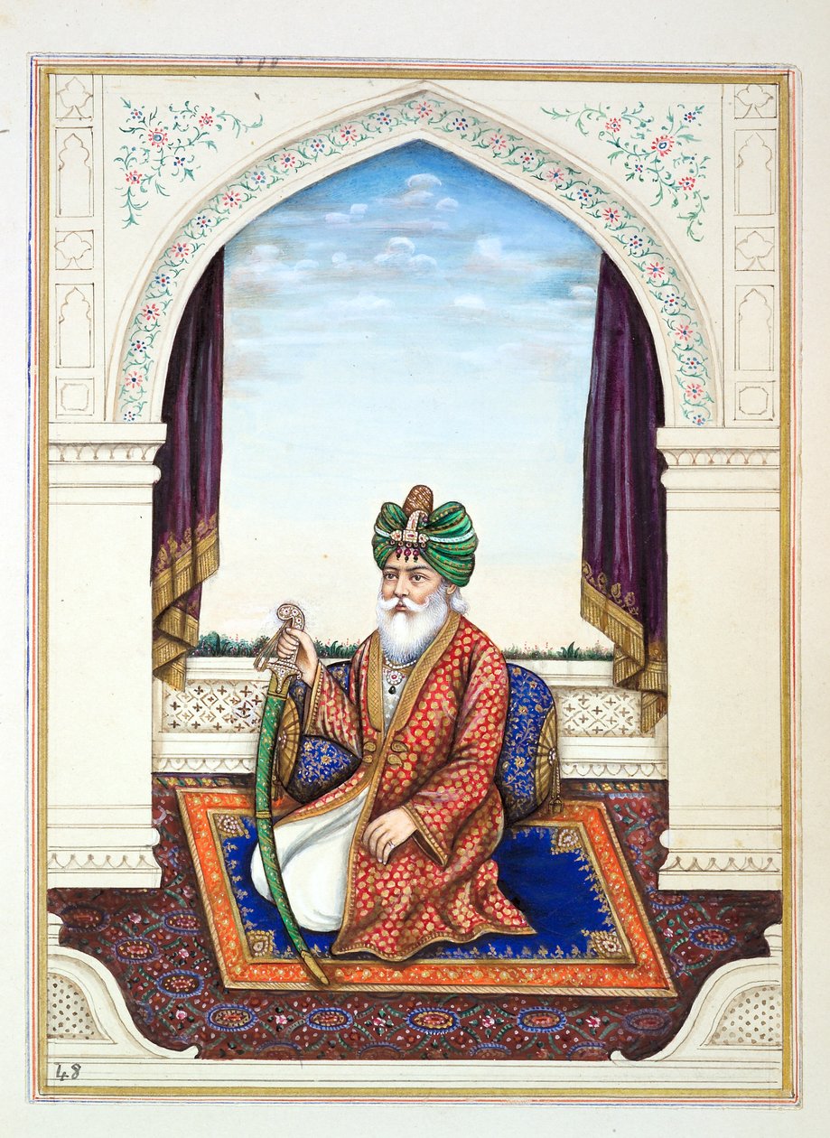 Nawab Mozaffir Khan (Multani), z Królestwa Pendżabu, jego władcy i wodzowie, tom II, tom 30 akwareli niezidentyfikowanego indyjskiego artysty, ok. 1840 (wc na papierze) autorstwa Indian School