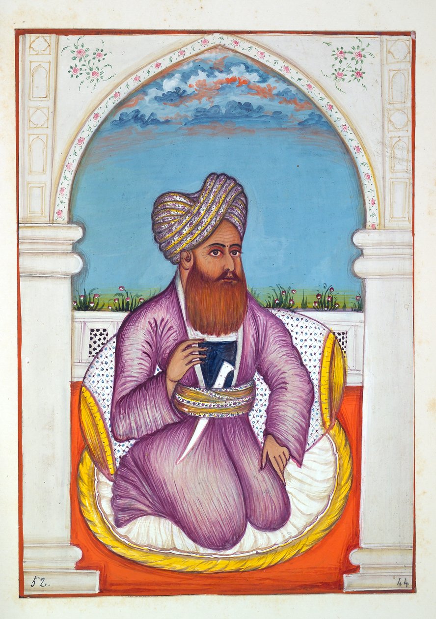 Nawab Pir Mohammad Khan, z Królestwo Pendżabu, jego władcy i wodzowie, tom II, tom 30 studiów akwarelowych niezidentyfikowanego indyjskiego artysty, ok. 1840 (wc na papierze) autorstwa Indian School