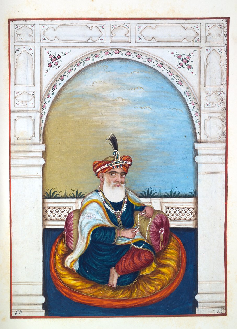 Nawab Sarfaraz Khan (Multani), z Królestwo Pendżabu, jego władcy i wodzowie, tom II, tom 30 studiów akwarelowych niezidentyfikowanego indyjskiego artysty, ok. 1840 (wc na papierze) autorstwa Indian School