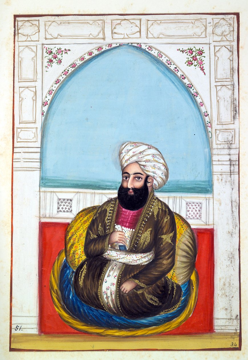 Nawab Synd Mohammad Khan, z Królestwo Pendżabu, jego władcy i wodzowie, tom II, tom 30 studiów akwarelowych niezidentyfikowanego indyjskiego artysty, ok. 1840 (wc na papierze) autorstwa Indian School