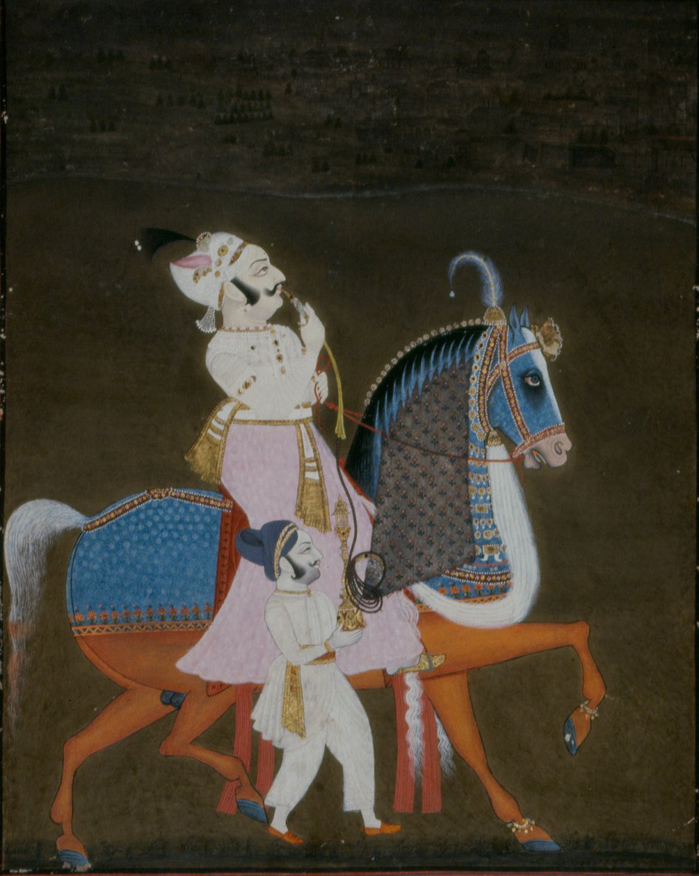 Szlachcic z Mewar jazda Mrigarao z obsługą na piechotę, 1820 autorstwa Indian School