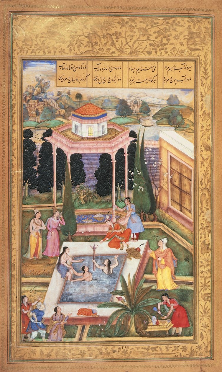 Lub 12208 fol.220 Kąpiące się dziewczęta, z Khamsa . Nizami autorstwa Indian School