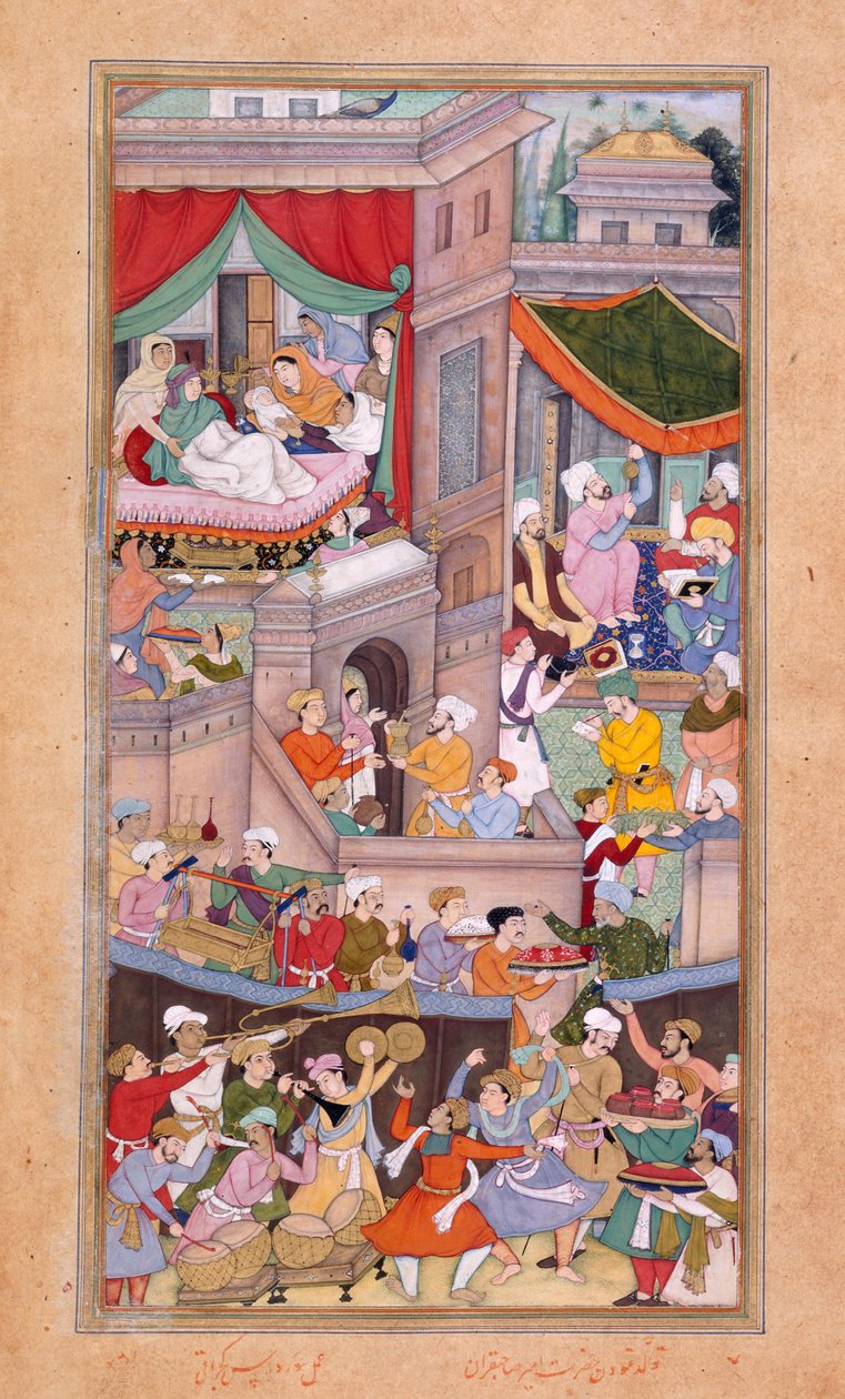 Lub. 12988, f.34v Astrologowie odlewający horoskopy podczas obchodów urodzin Timura (1336) przez Surdas Gujarati autorstwa Indian School
