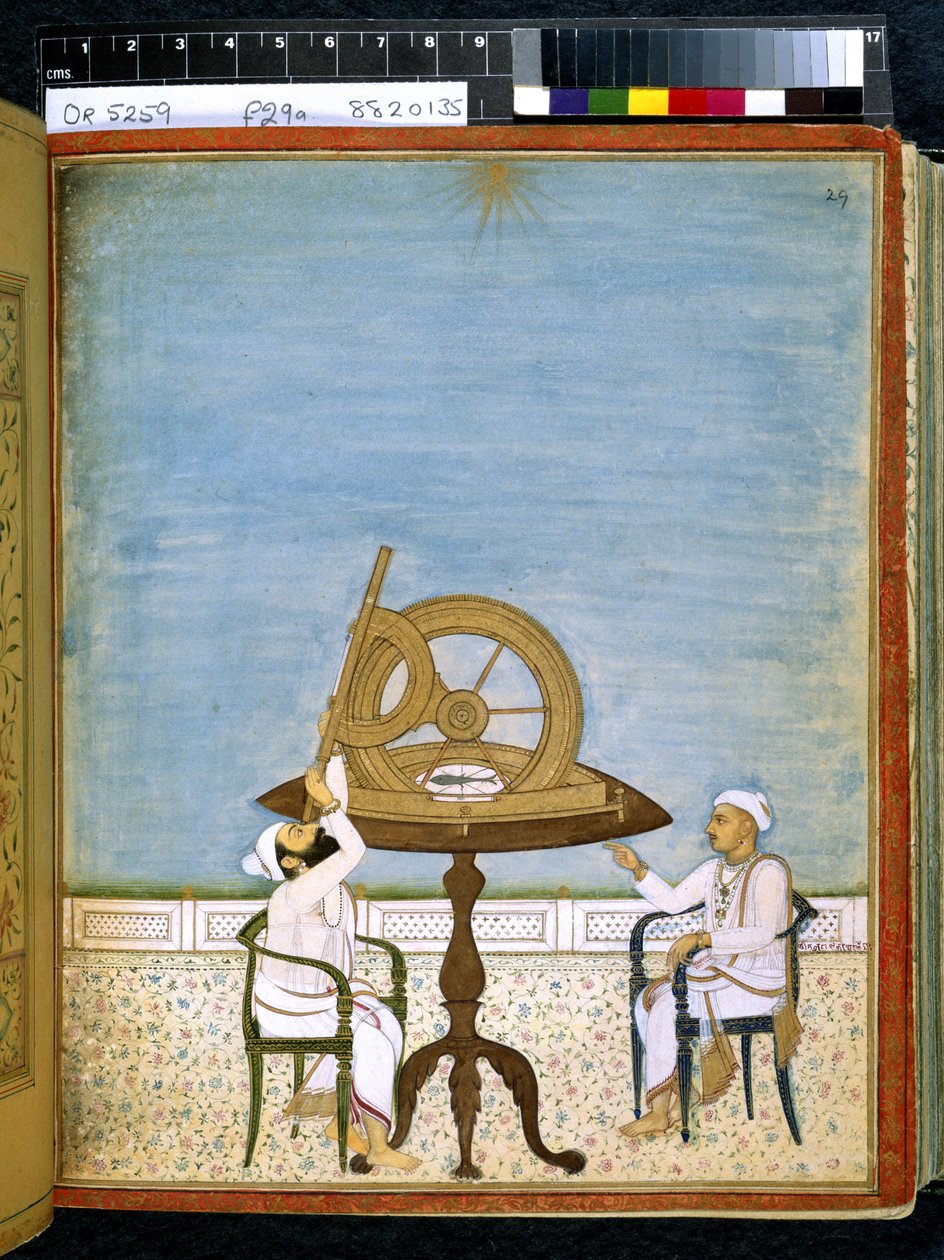Lub 5259 fol.29 Obserwowanie gwiazd, z „Saravasiddhantatattvacudamani” lub „Klejnot esencji wszystkich nauk” autorstwa Indian School