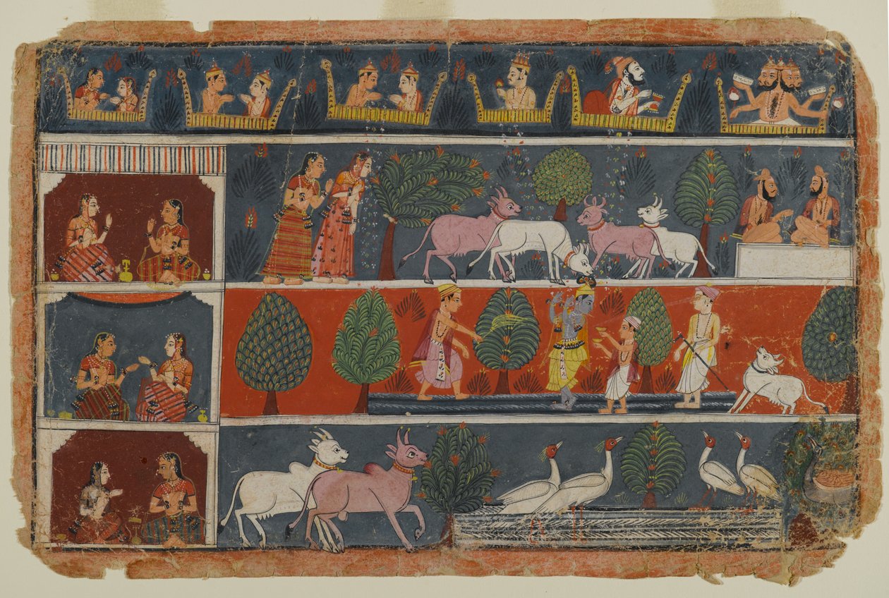 Strona z rozproszonej serii Bhagavata Purana, ok. 1680 (nieprzezroczysta toaleta na papierze) autorstwa Indian School