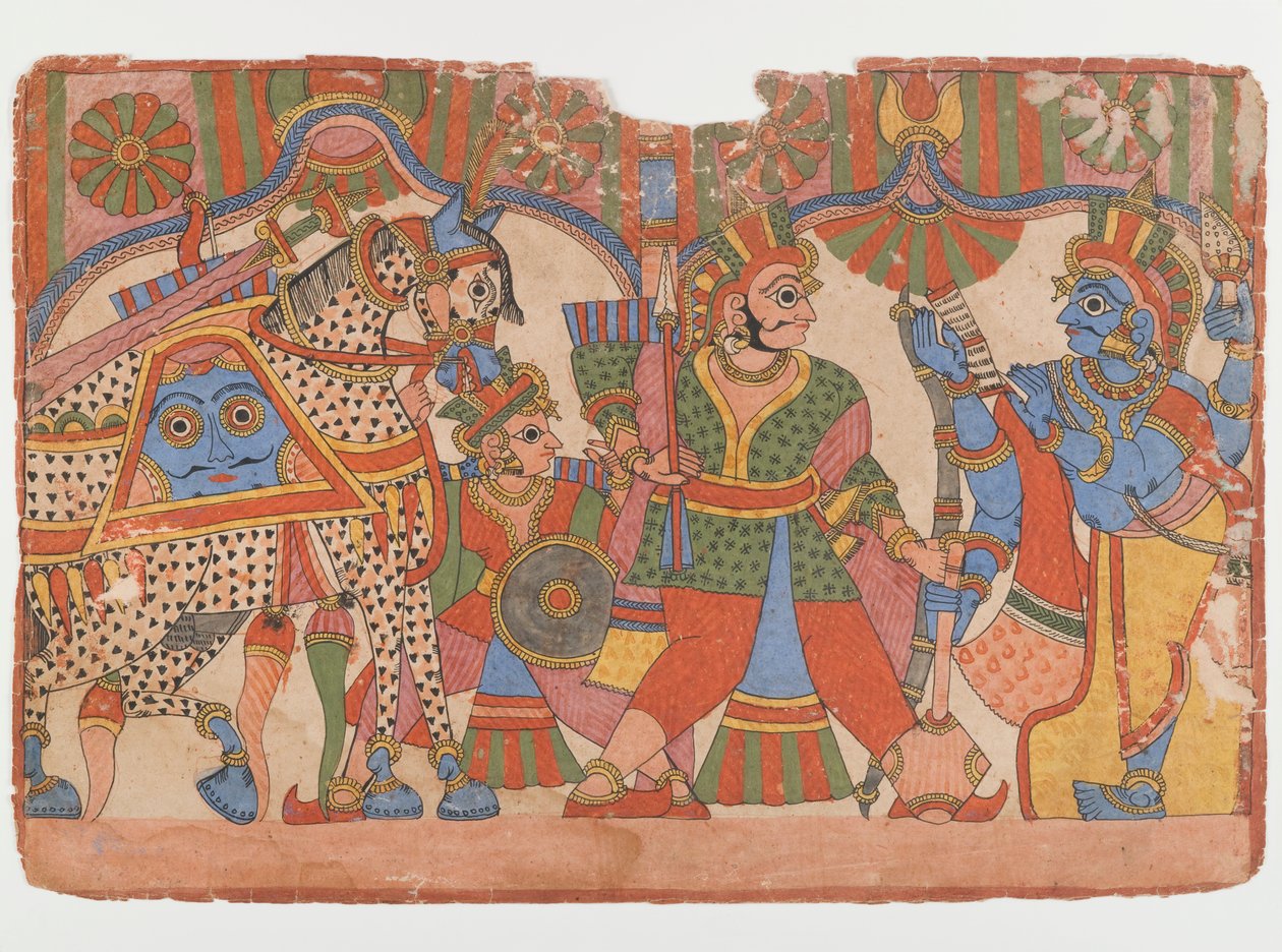 Strona z serii Mahabharata, ok. 1830-50 (tusz i kolor na papierze) autorstwa Indian School