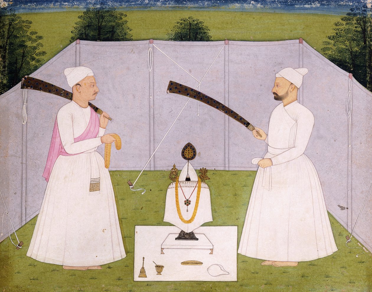 Pandici uczęszczający do osobistej świątyni Balwanta Singha, ok. 1750 r autorstwa Indian School