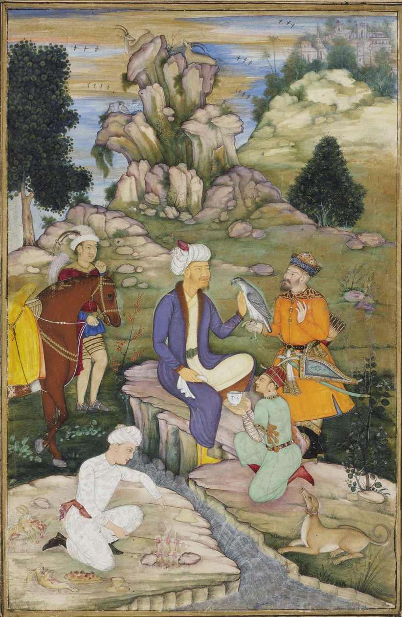 Piknik podczas polowania, ok. 1615 (wc nieprzezroczyste na papierze) autorstwa Indian School