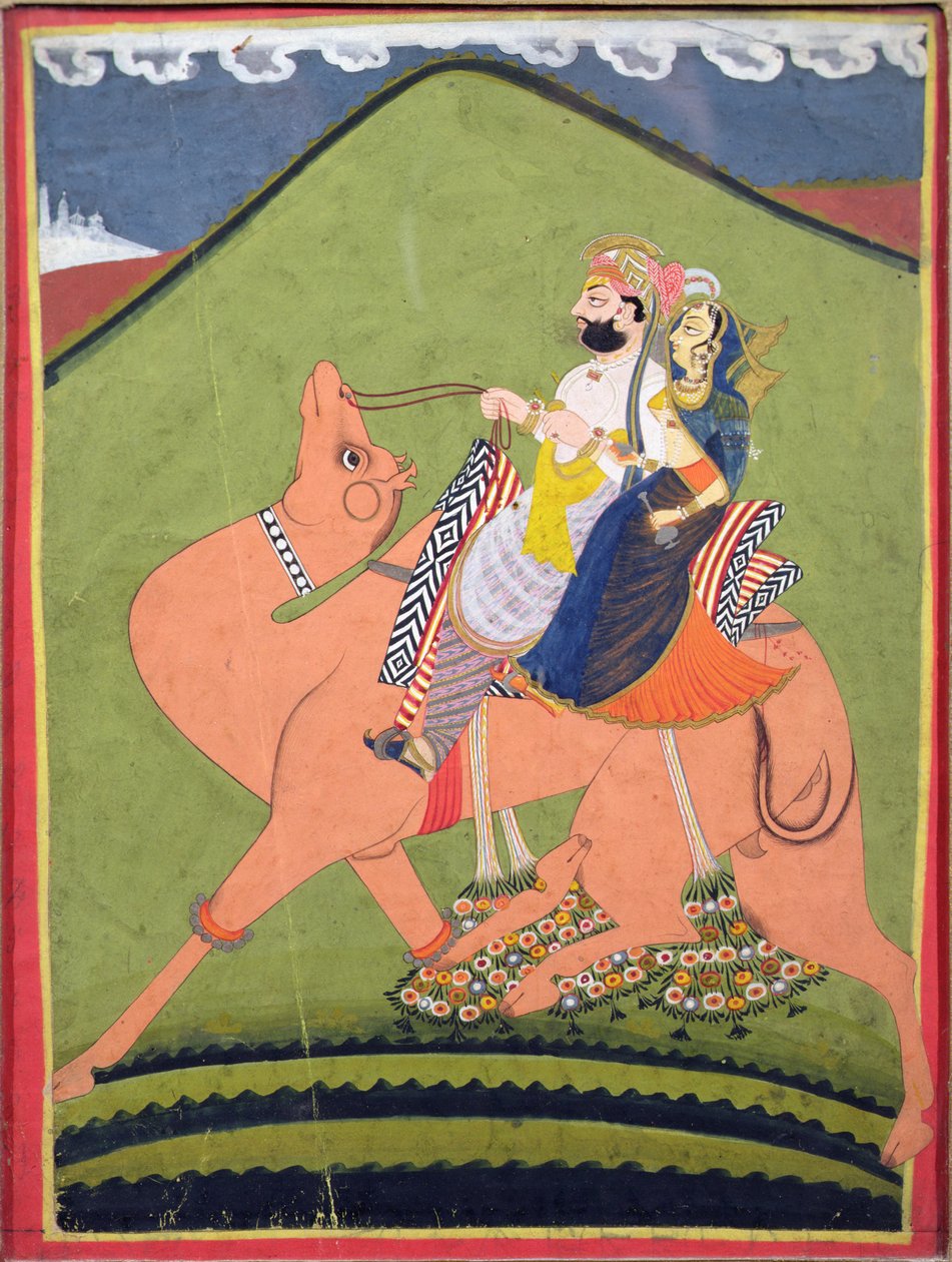 Portret Salima Singha z Pokaranu, jadącego na wielbłądzie ze swoim rani, Jodhpur, ok. 1810-20 autorstwa Indian School