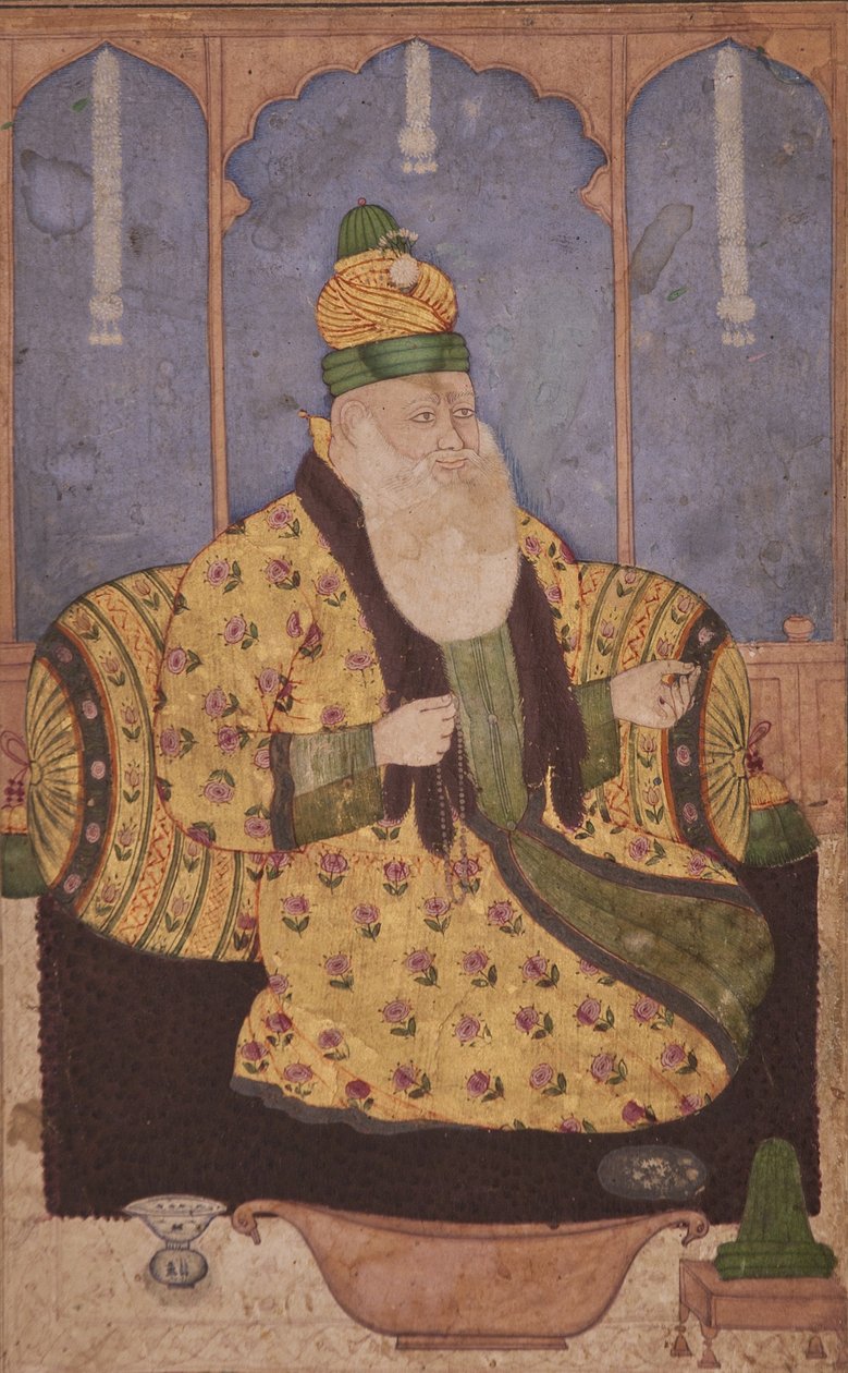 Portret szejka sufickiego, ok. 1670 (nieprzezroczysta toaleta i złoto na papierze) autorstwa Indian School