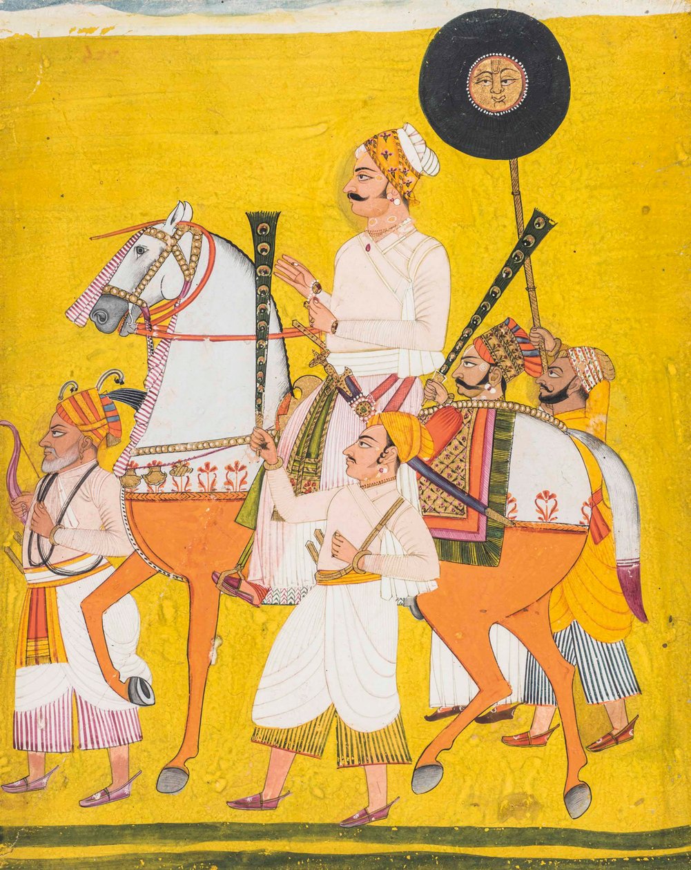 Portret mężczyzny na koniu, prawdopodobnie Maharaja Jai Singha II autorstwa Indian School