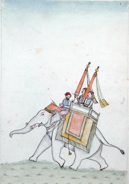 Portret księcia jadącego na słoniu, pocz. XIX w. (akwarela na papierze) autorstwa Indian School