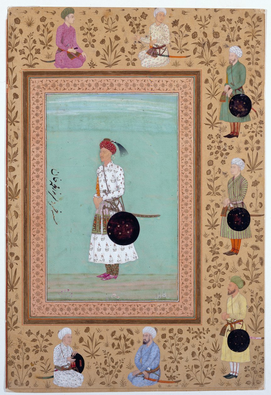 Portret dworzanina Chosrowa, syna Nasra Muhammada Chana, ok. 1650-60 (tusz, akwarela i złoto na papierze) autorstwa Indian School